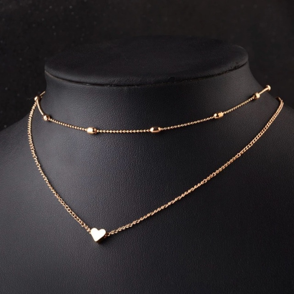 NEW!💎💙💎GOLDEN💛HEART LAYER NECKLACE CHOKER LOVE - Picture 2 of 6